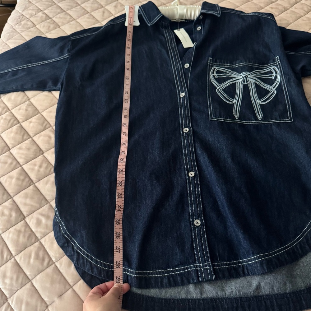 Pilcro Oversized Denim Jacket with White Embroidered Stitching - Picture 10 of 12